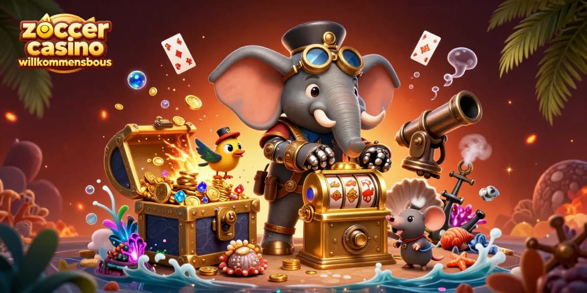 Erlebe den zoccer casino Willkommensbonus mit einem 3D-Steampunk-Elefanten, Spielautomaten und knalligen Gewinnen!