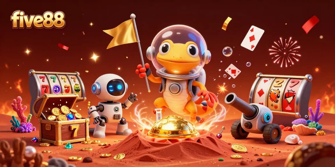 Win big with five88 as a Martian gecko discovers a golden casino in space.