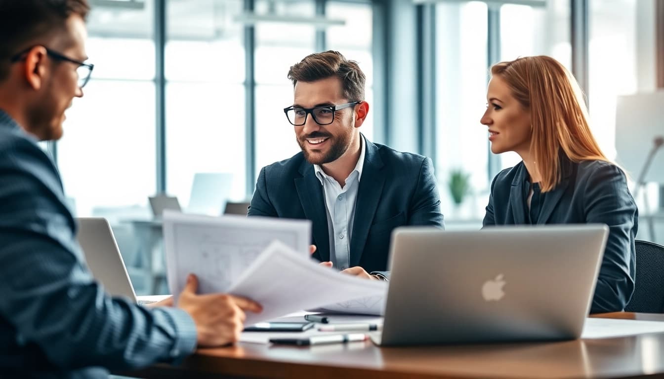 Headhunter Ingenieure in einem modernen Büro bei der Zusammenarbeit mit Ingenieuren.