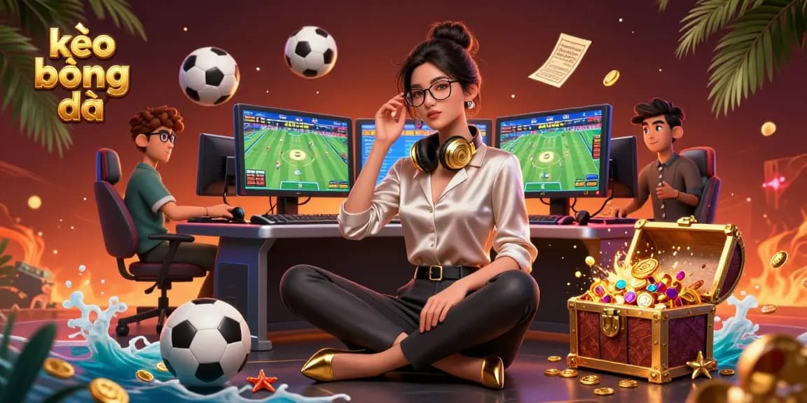 Betting enthusiast engaging with kèo bóng đá options and dynamic sports visuals in a vibrant setting.