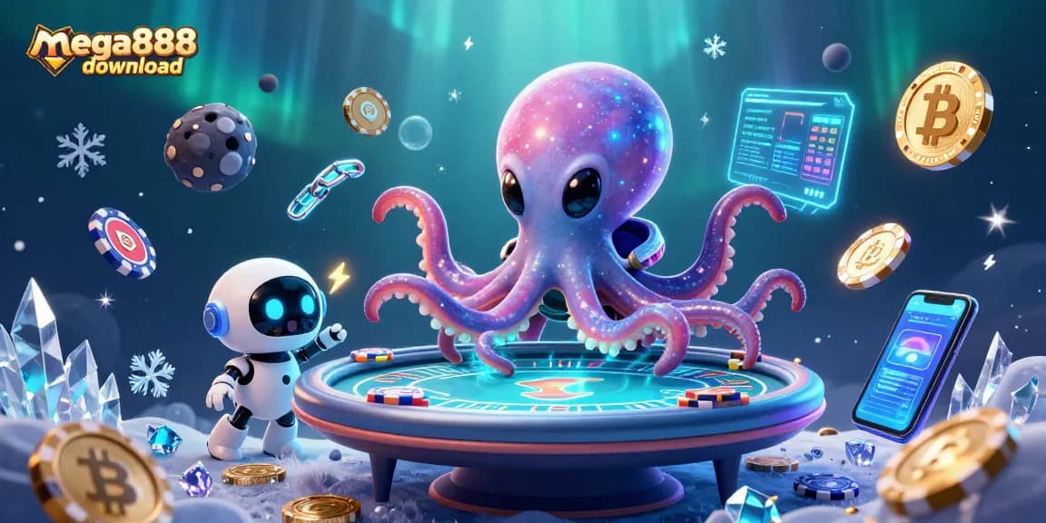 Play and win with mega888 download in this vibrant alien casino scene