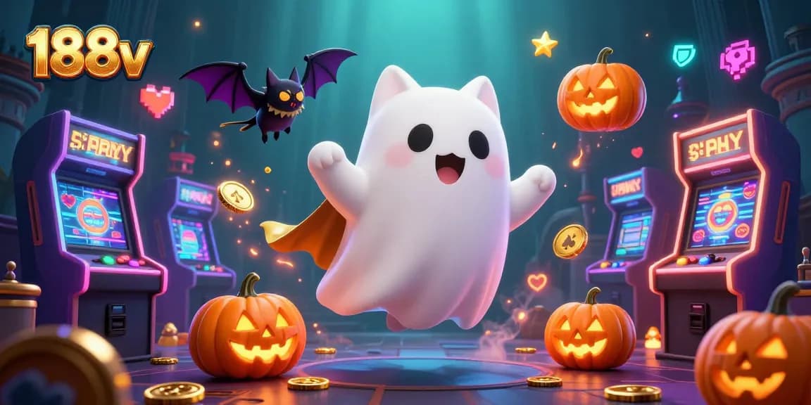 Engage with 188v's vibrant casino atmosphere driven by a ghost cat and vampire bat.