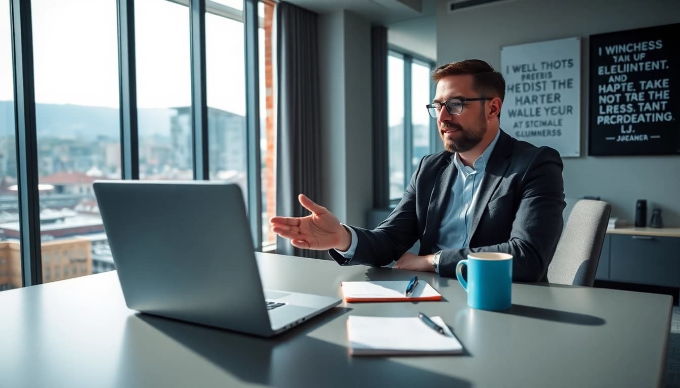 Headhunter Schweiz führt ein professionelles Gespräch mit einem Kandidaten in einem modernen Büro.