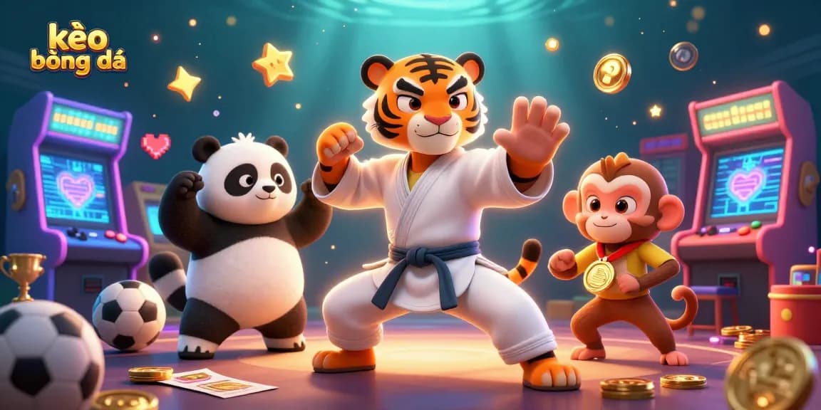 Engage in kèo bóng đá with cartoon characters showcasing sports betting action and vibrant casino elements.