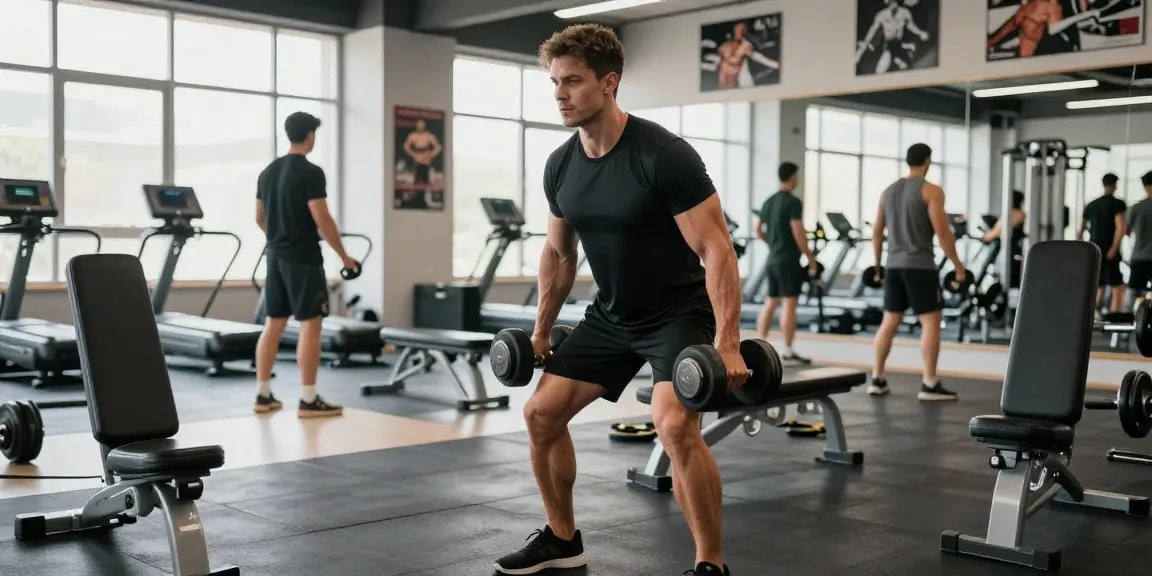 Seller Shop - Bodybuilder trainiert intensiv im Fitnessstudio mit Gewichten.