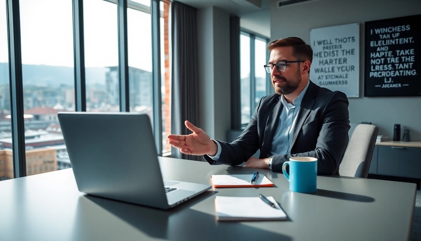 Headhunter Schweiz führt ein professionelles Gespräch mit einem Kandidaten in einem modernen Büro.