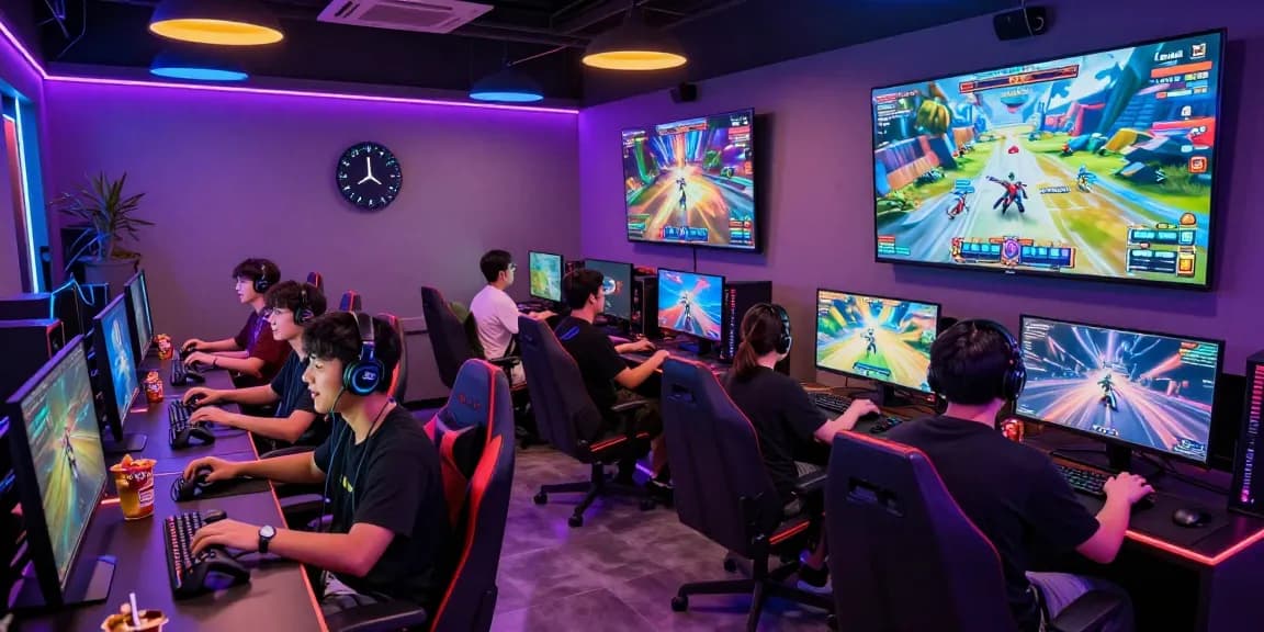 Exciting online gaming scene at https://gemwin.pics/ with players in a vibrant lounge.