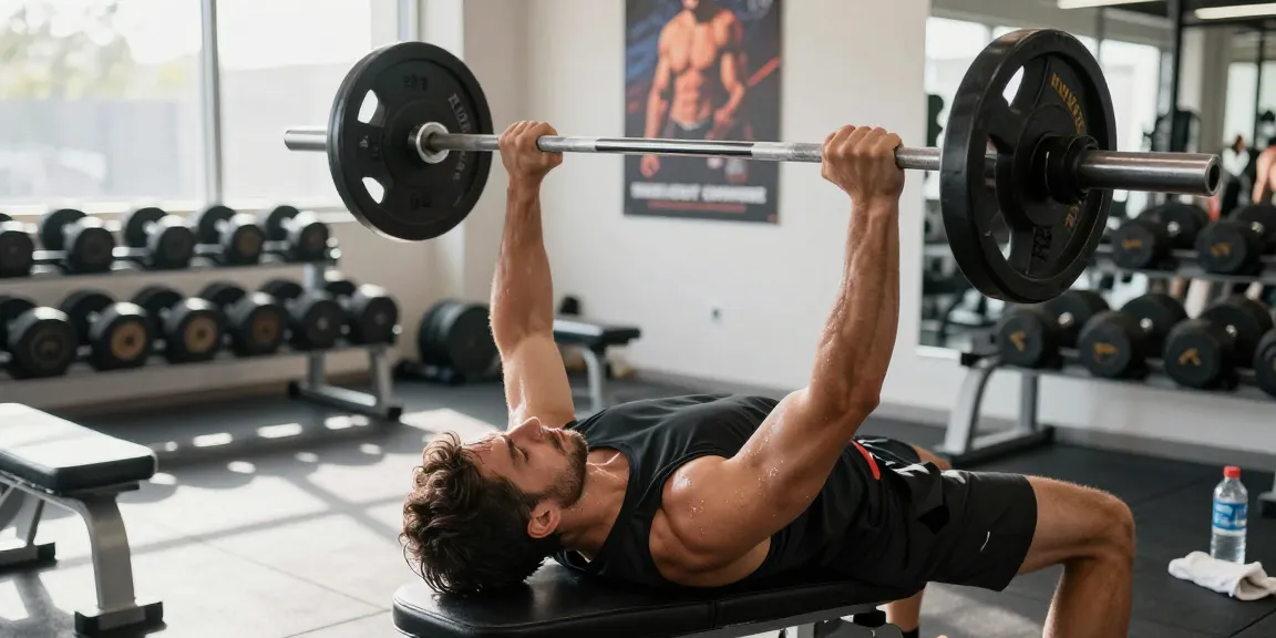Anabolika Shop: Fitness-Enthusiast beim Bankdrücken im modernen Gym.