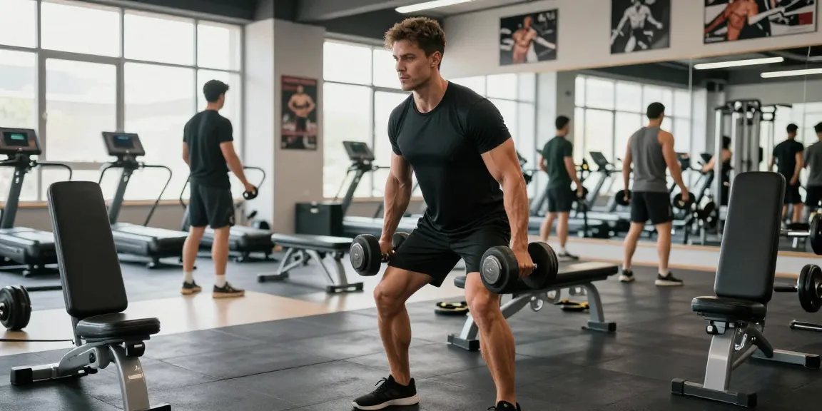 Seller Shop - Bodybuilder trainiert intensiv im Fitnessstudio mit Gewichten.