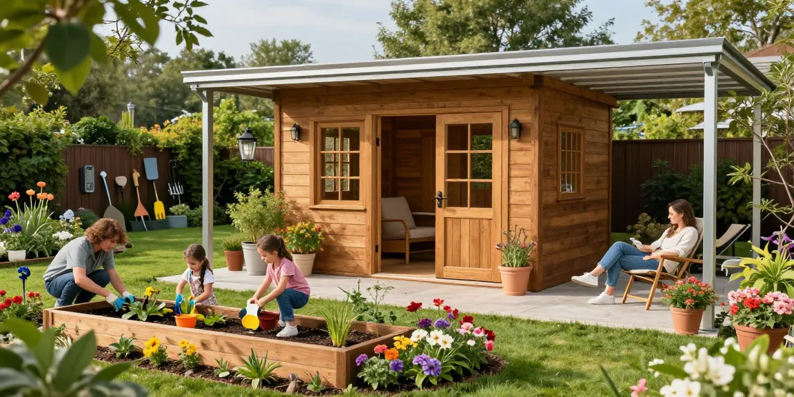 Gartenhaus kaufen im stilvollen Garten mit entspannenden Momenten und lebhaften Blumen.