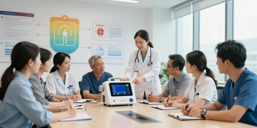 Professionelle Besprechung zu Defibrillatoren in einem modernen Büro.