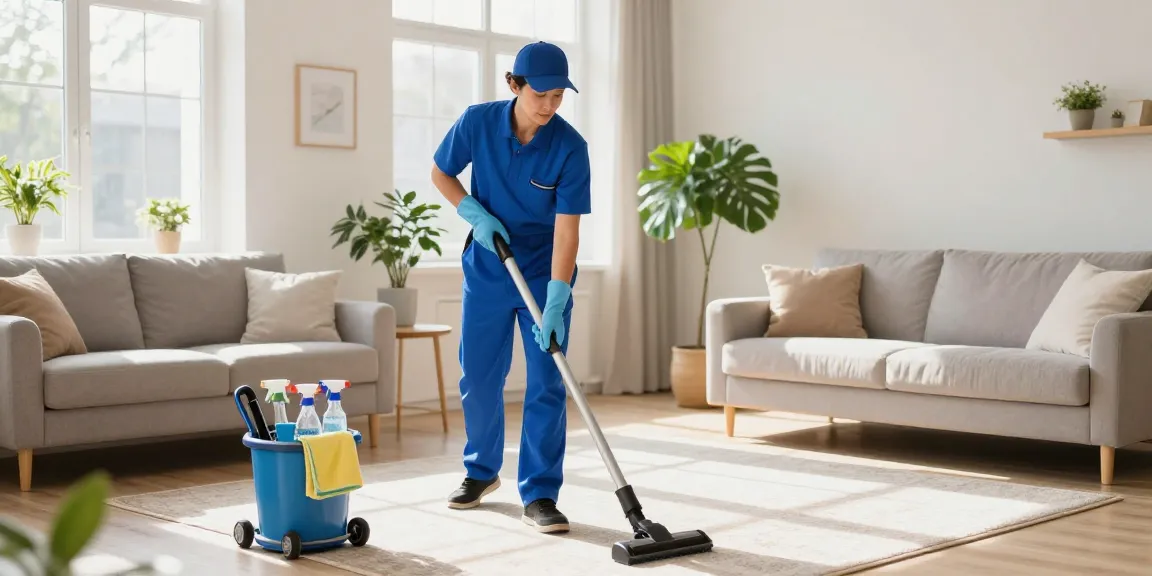 Professional cleaner performing reinigungsdienst bern in a bright living room, emphasizing comfort and cleanliness.