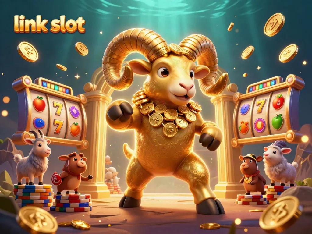 Engage with thrilling link slot action in this vibrant 3D casino scene.
