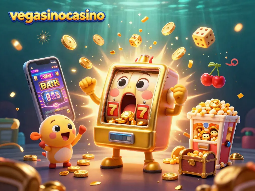 Experience winning moments at vegasinocasino as the joyful golden slot machine hits a jackpot.
