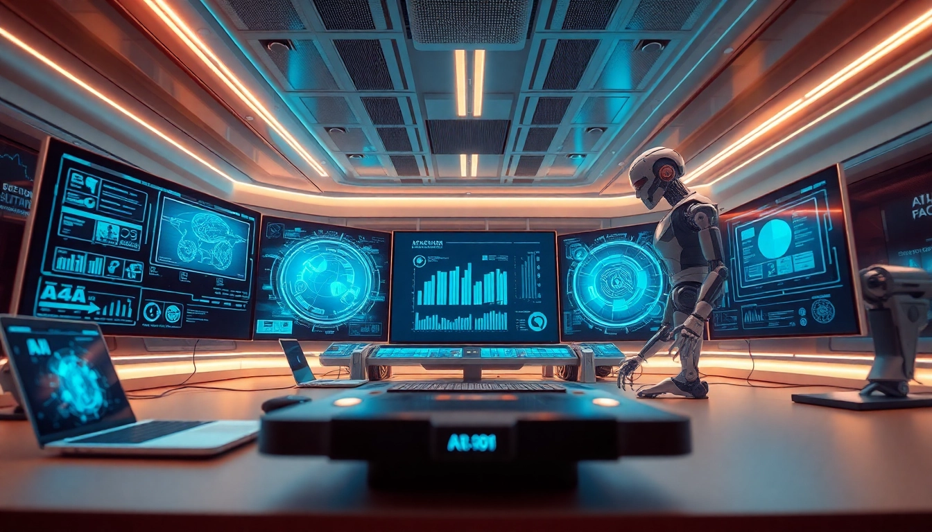 AI 18+ technology showcased in a modern, interactive digital workspace with advanced interfaces and robotics.