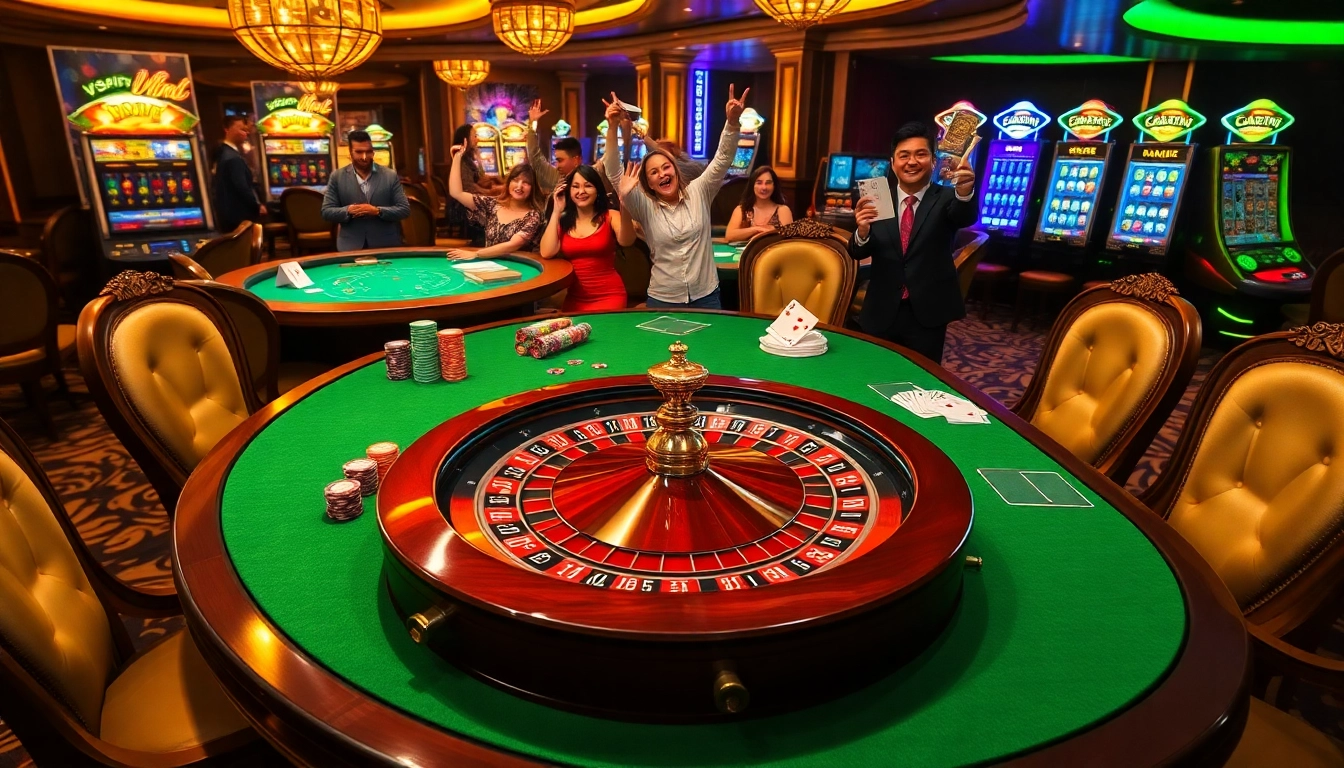 Experience exhilarating wins at VSWIN casino with vibrant gaming elements and joyful players.