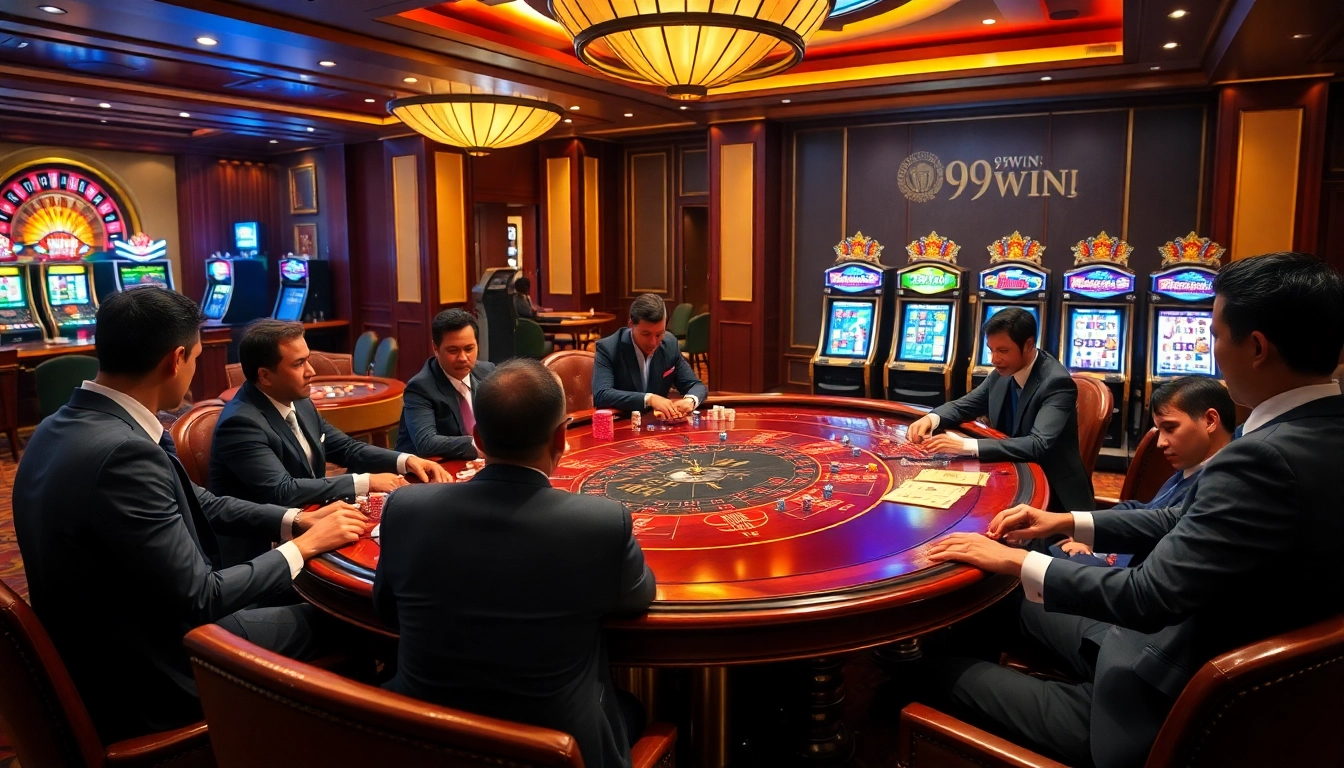 Experience the thrill of 99win at a luxurious casino poker table.